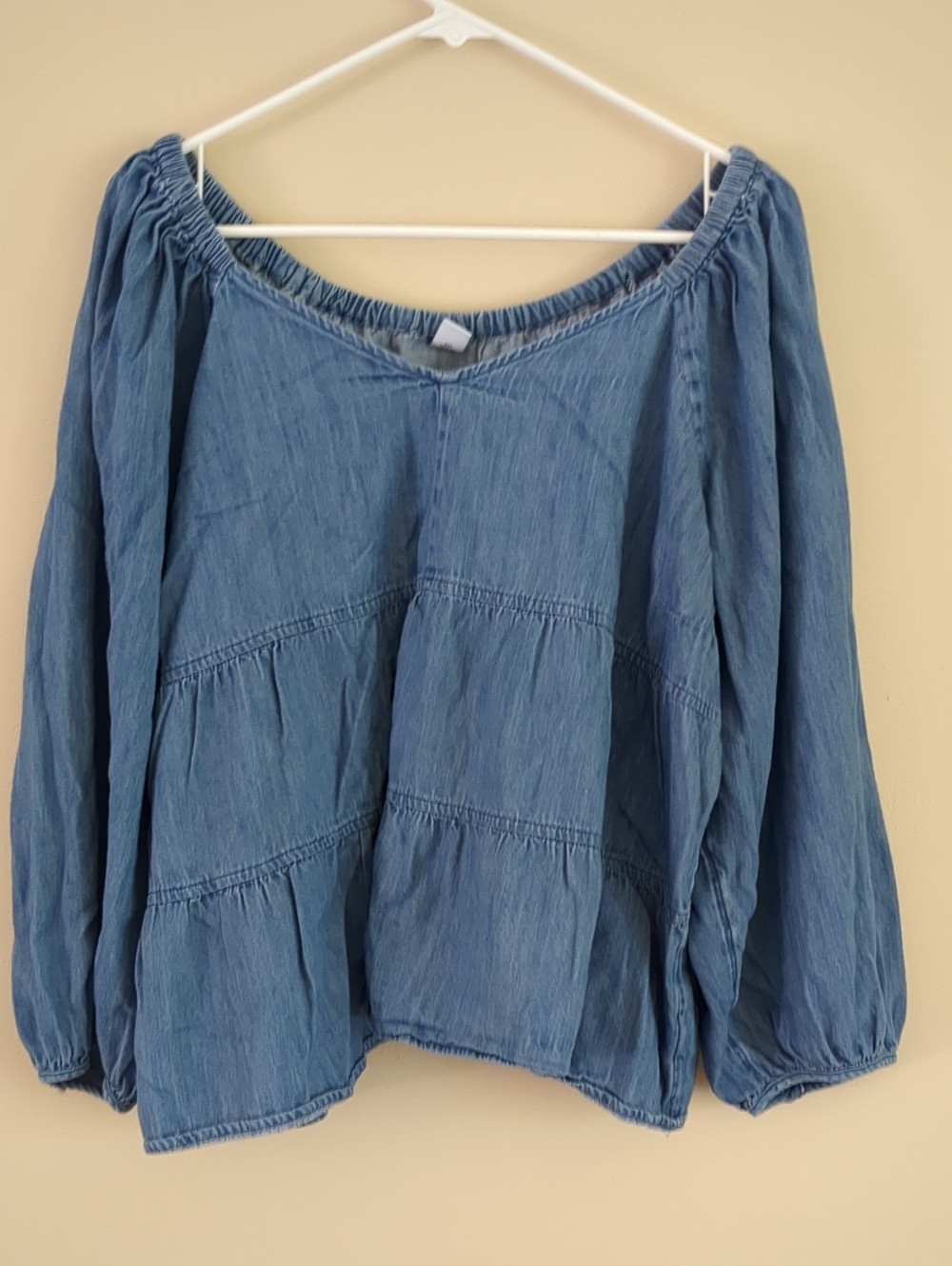 XXL Blue Denim Cotton Shirt Long Sleeve Top